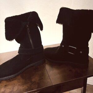 UGG BOOTS FUR TOPPED WITH ZIPPER AND BUCKLE
